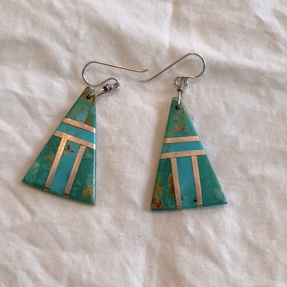 Turquoise sterling silver inlay earrings - Picture 2 of 3
